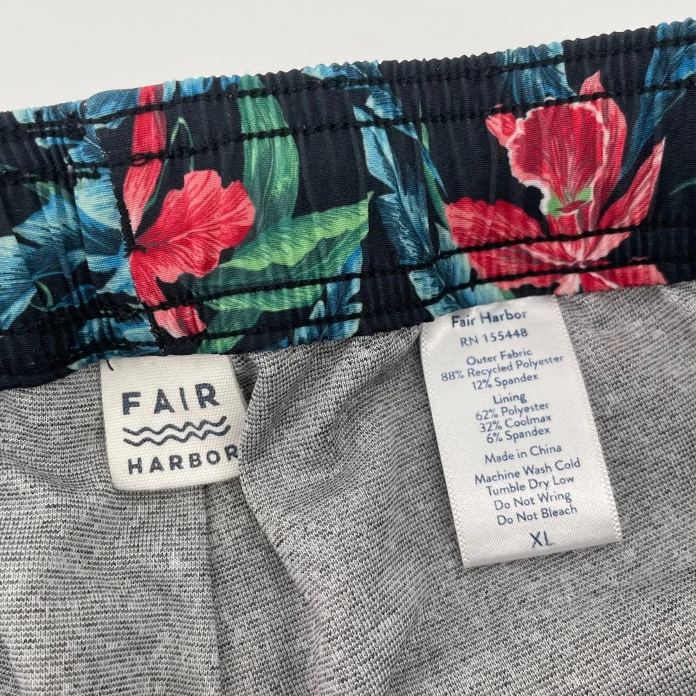 Fair Harbor Swim Trunks Mens XL Black‎ Pink Floral Tropical BreezeKnit Shorts